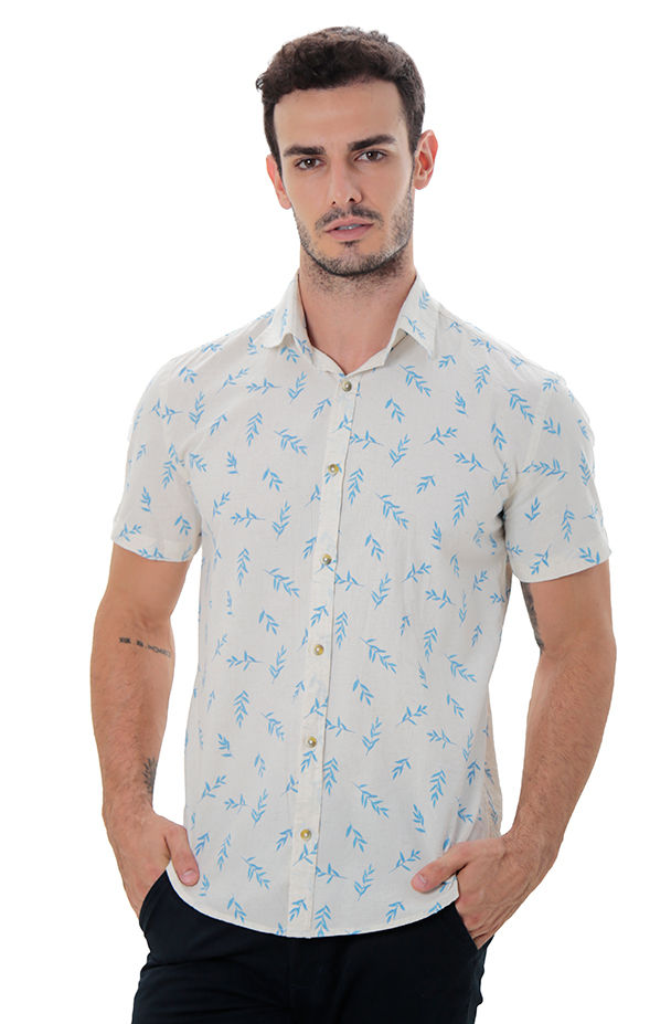 Camisa Manga Curta Slim Fit Linho Masculina Premium