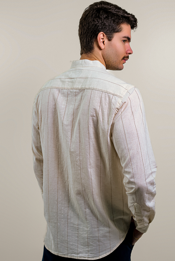 Camisa Linho Masculina Gola Padre Slim Fit Casual e Social