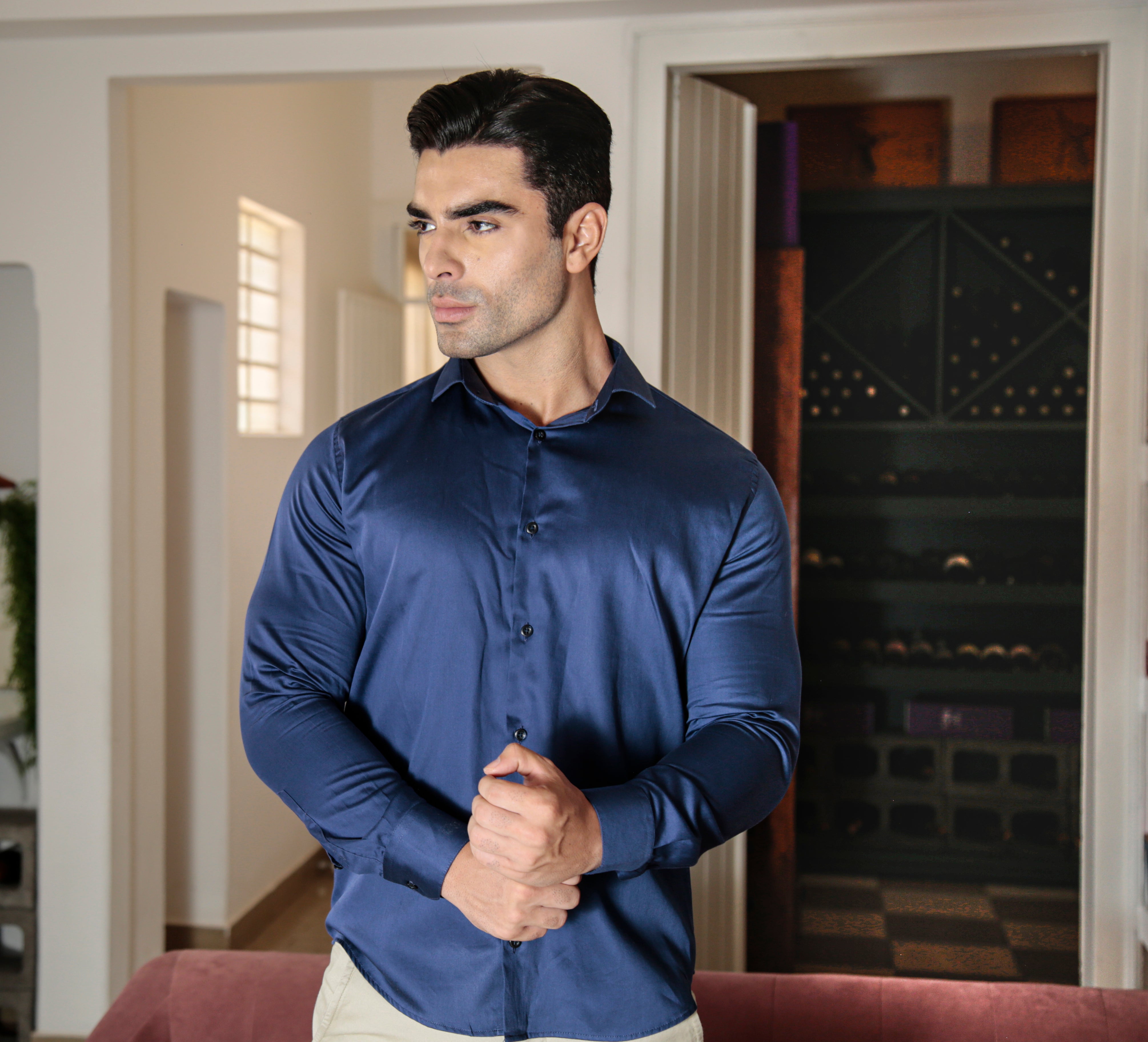 Camisa Manga Longa Slim Fit Algodão Egípcio Masculina Premium