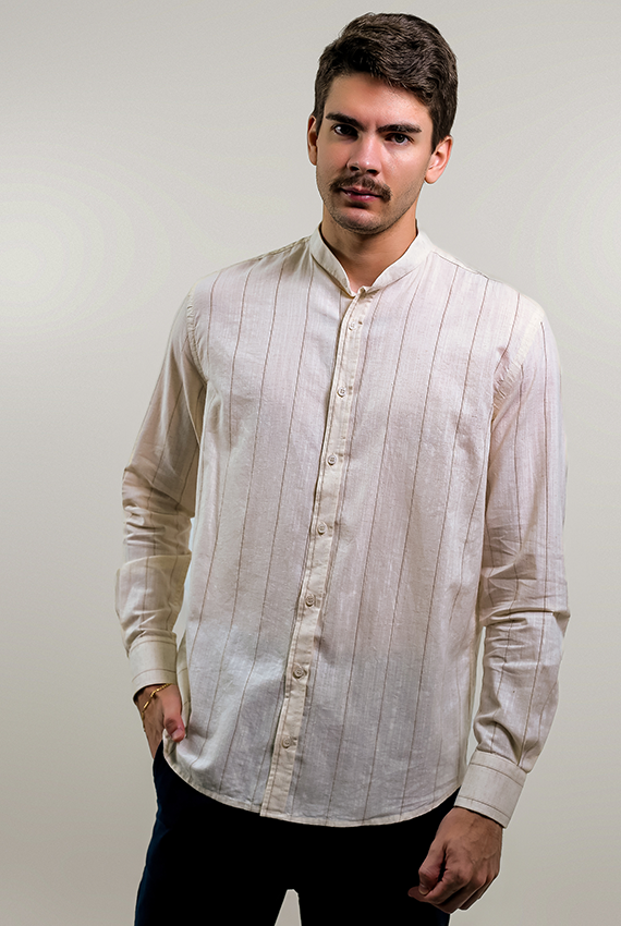 Camisa Linho Masculina Gola Padre Slim Fit Casual e Social