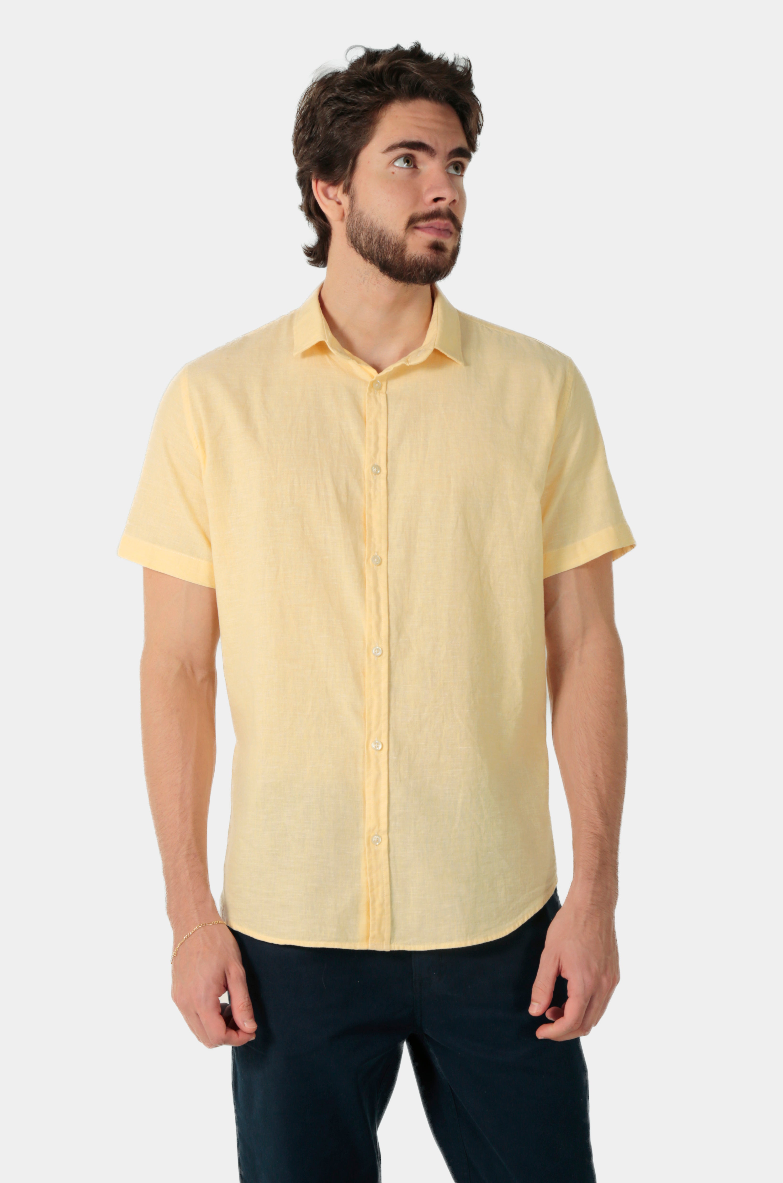 Camisa Manga Curta Slim Fit Linho Masculina Premium
