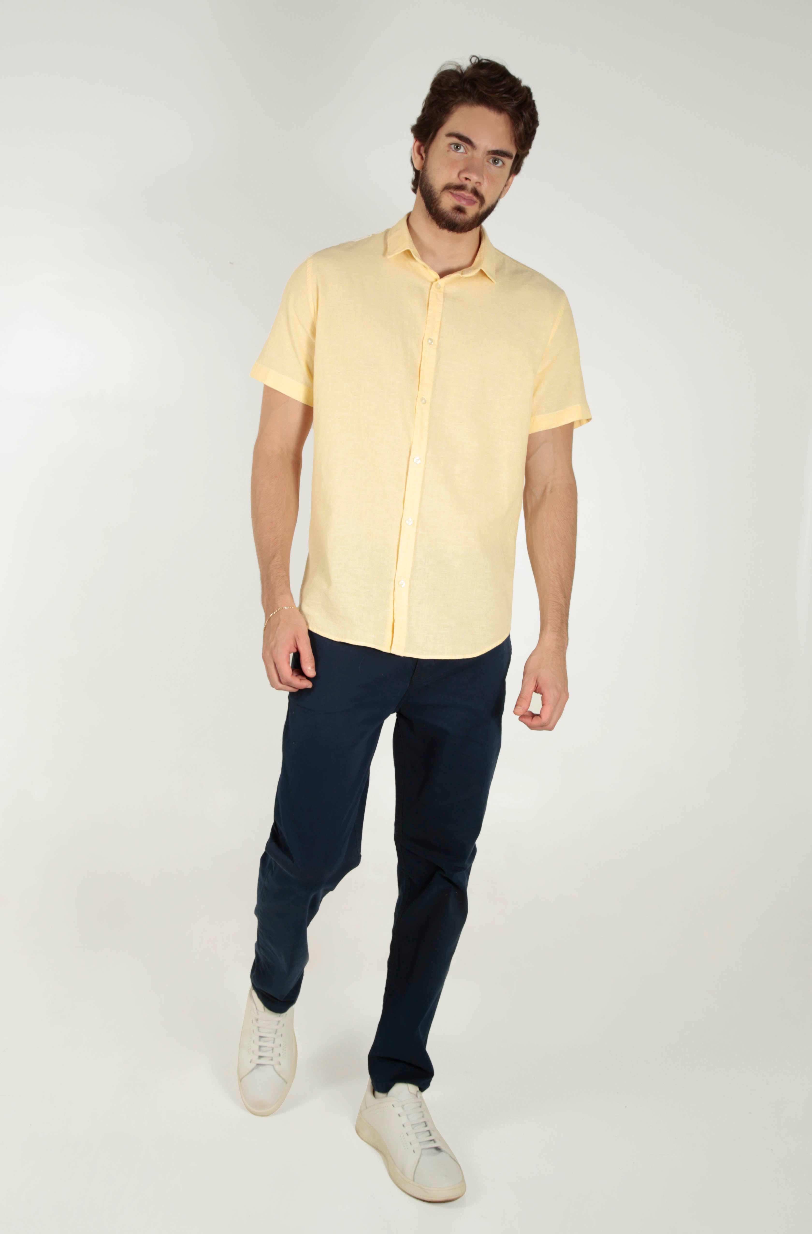 Camisa Manga Curta Slim Fit Linho Masculina Premium