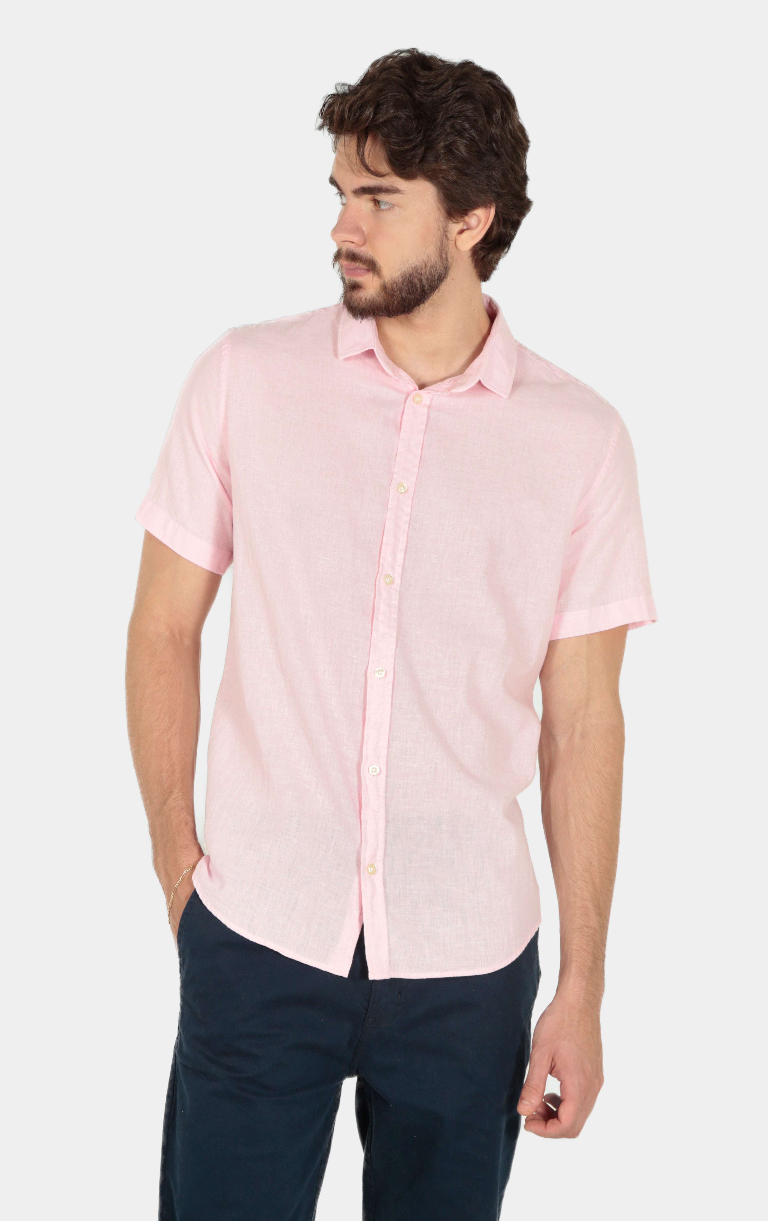 Camisa Manga Curta Slim Fit Linho Masculina Premium