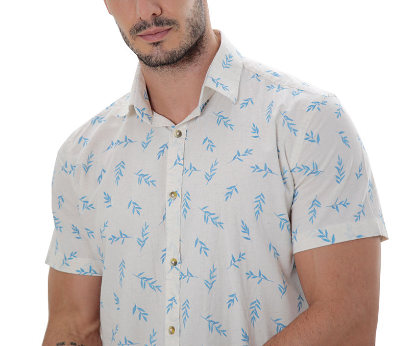 Camisa Manga Curta Slim Fit Linho Masculina Premium