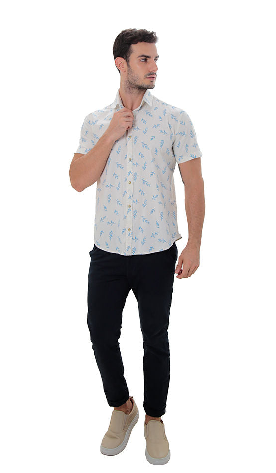 Camisa Manga Curta Slim Fit Linho Masculina Premium