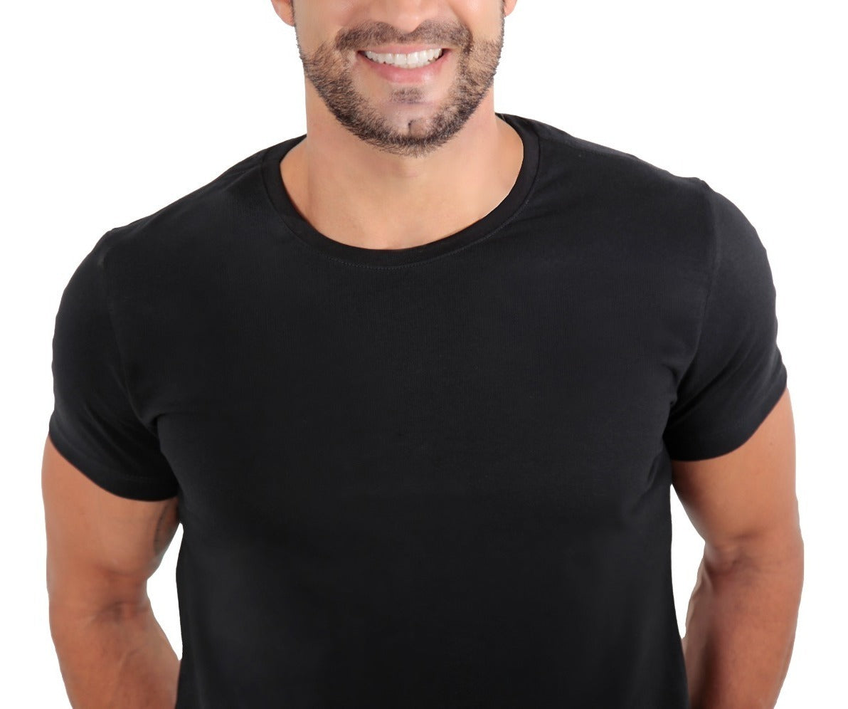 Kit 5 Camisetas Masculinas Básica Slim Lisa