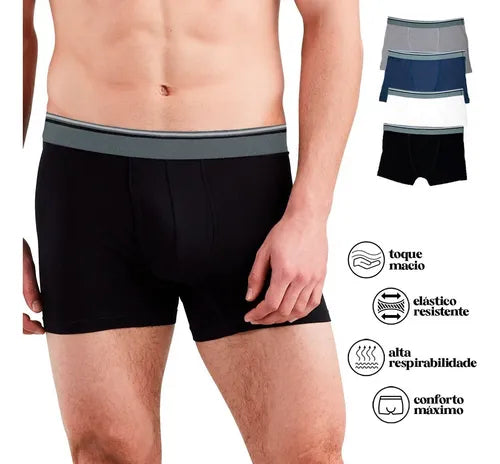 Kit 5 Cuecas Boxer Masculina Algodão Elastano Premium