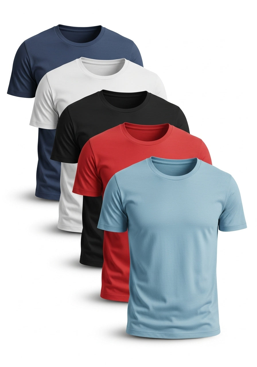 Kit 5 Camisetas Masculinas Básica Slim Lisa