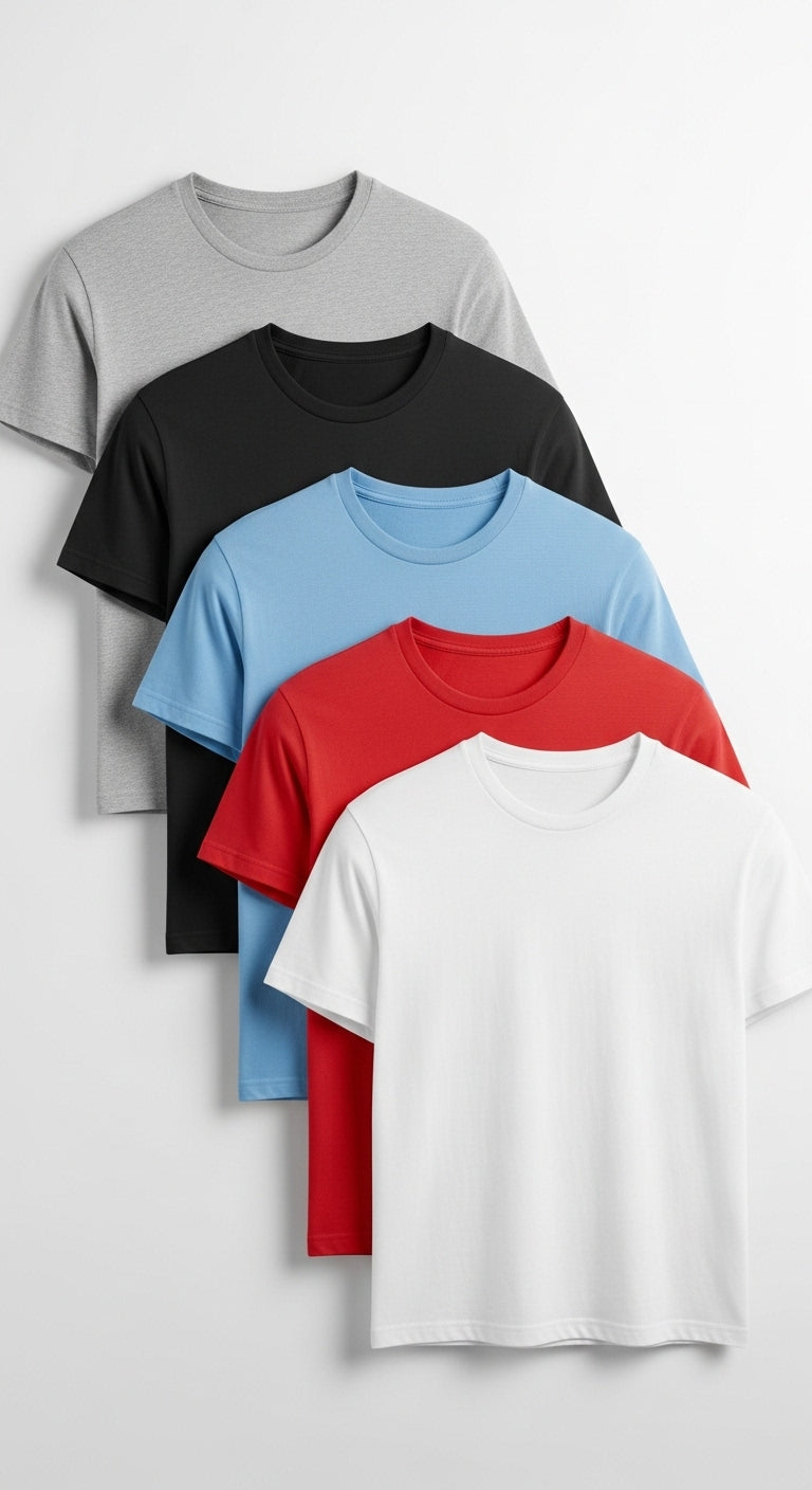 Kit 5 Camisetas Masculinas Básica Slim Lisa