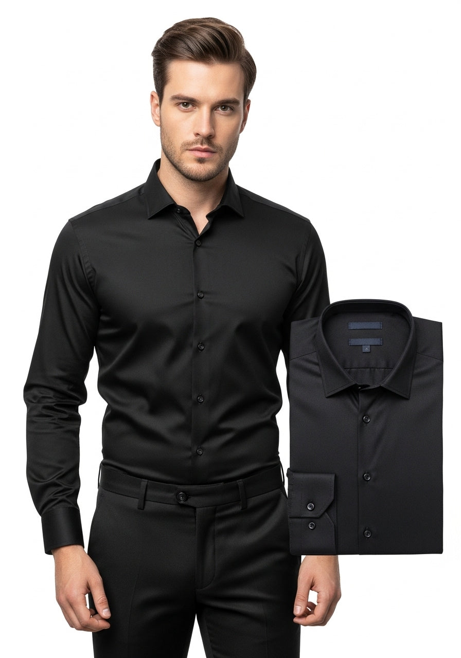Kit 2 Camisas Social Masculina de Alfaiataria – Manga Longa, Gola Italiana, Elegante e Confortável - Pronta Entrega
