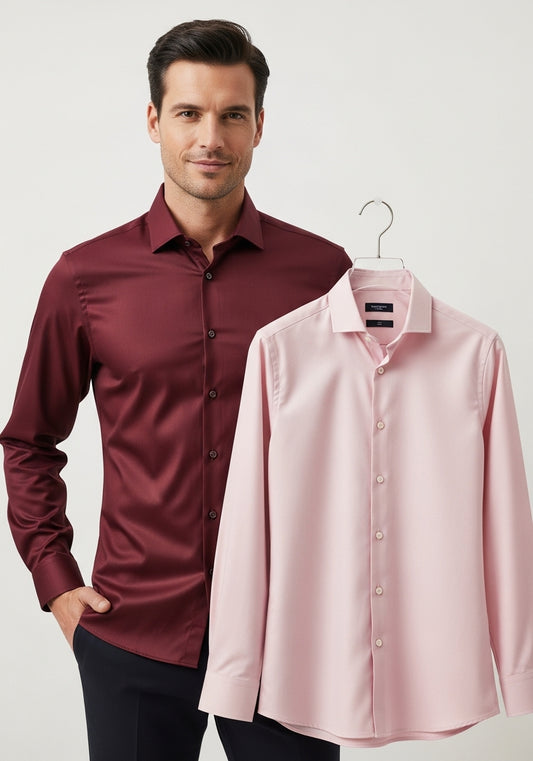 Kit 2 Camisas Social Masculina de Alfaiataria – Manga Longa, Gola Italiana, Elegante e Confortável - Pronta Entrega