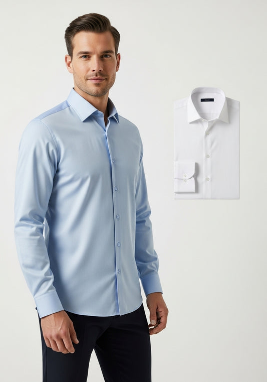 Kit 2 Camisas Social Masculina de Alfaiataria – Manga Longa, Gola Italiana, Elegante e Confortável - Pronta Entrega