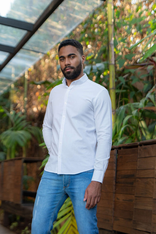 CAMISA MANGA LONGA SUPER SLIM BÁSICA COM ELASTANO