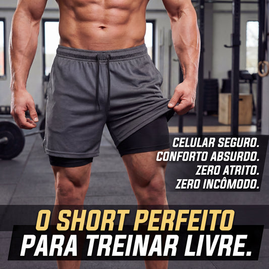 Short Duplo Masculino 2 em 1 | Compressão + Dry Fit | Treino, Corrida e Academia.