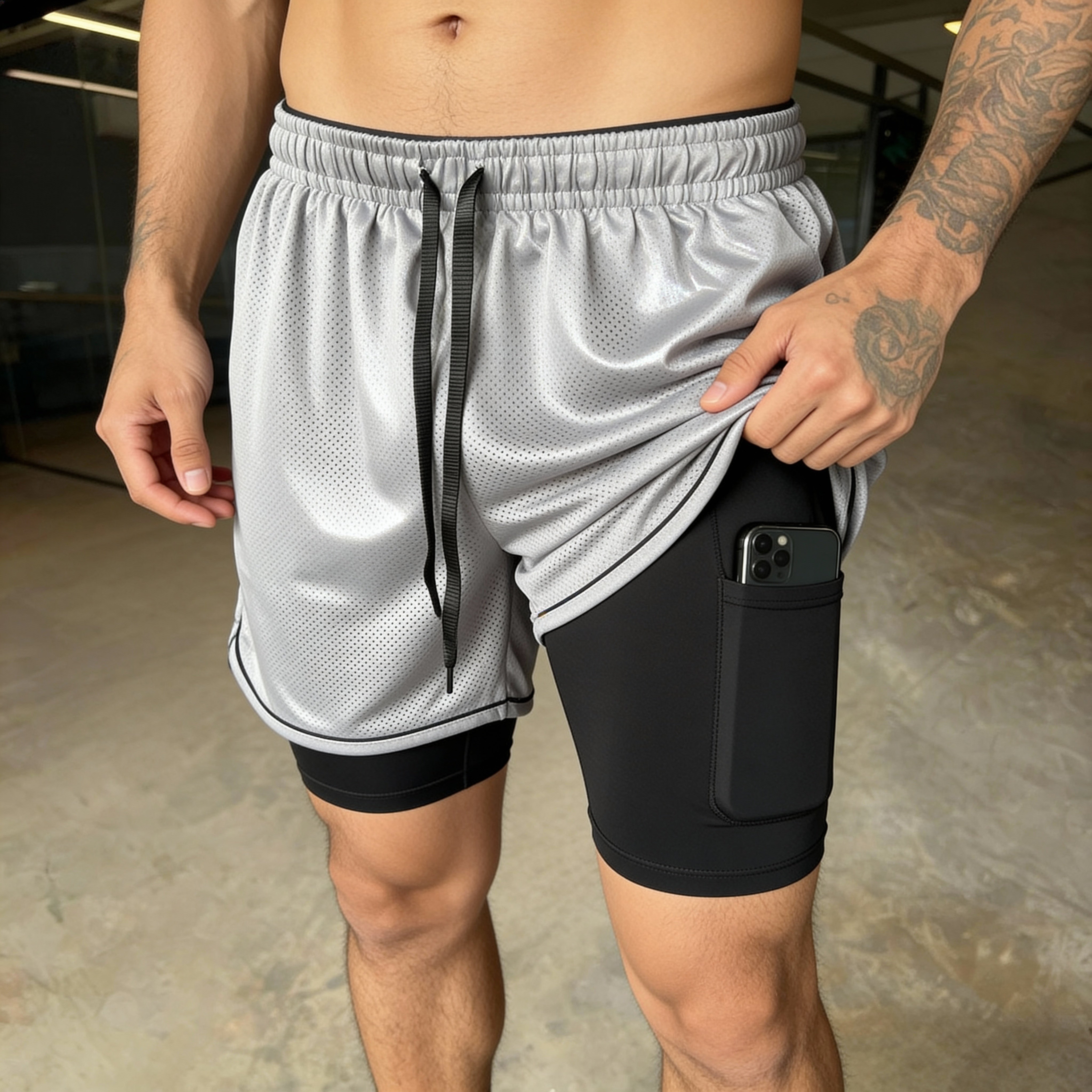 Kit 2 Shorts Duplo Masculino 2 em 1 | Compressão + Dry Fit | Treino, Corrida e Academia.
