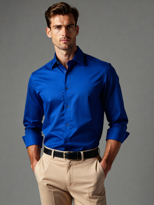 Kit 2 Camisas Social Masculina de Alfaiataria – Manga Longa, Gola Italiana, Elegante e Confortável - Pronta Entrega