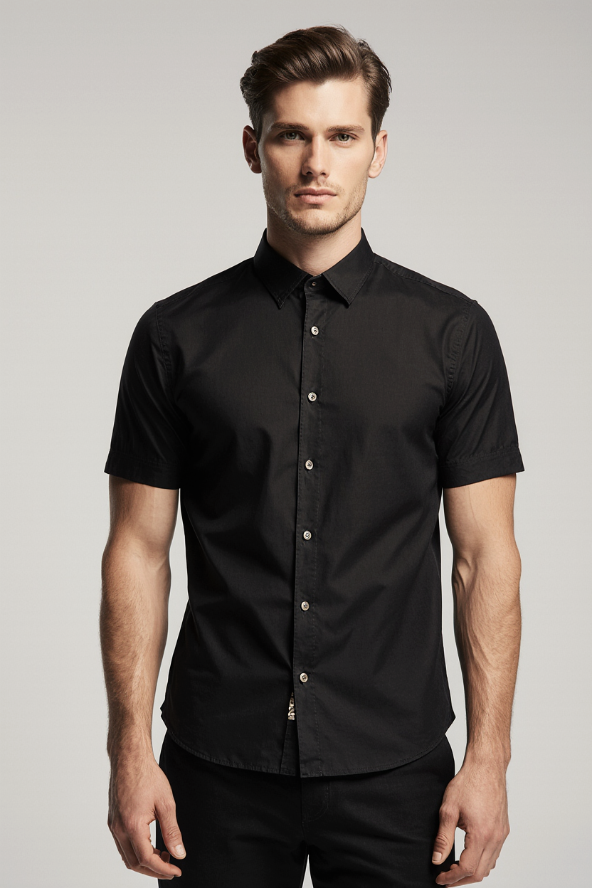 Camisa Masculina Manga Curta Slim Fit 100% Algodão Premium